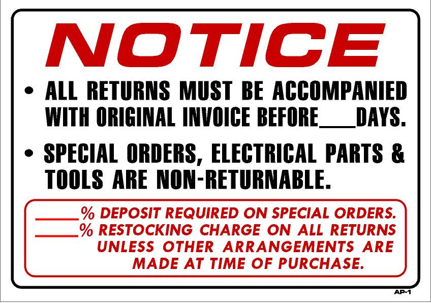 Notice Returns AP-1/AP-SP 14"x20"