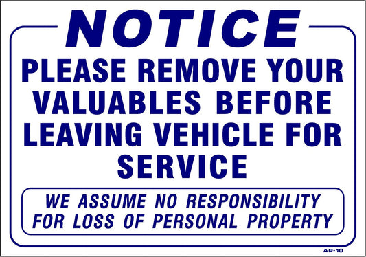 Notice Valuables AP-10 14"x20"