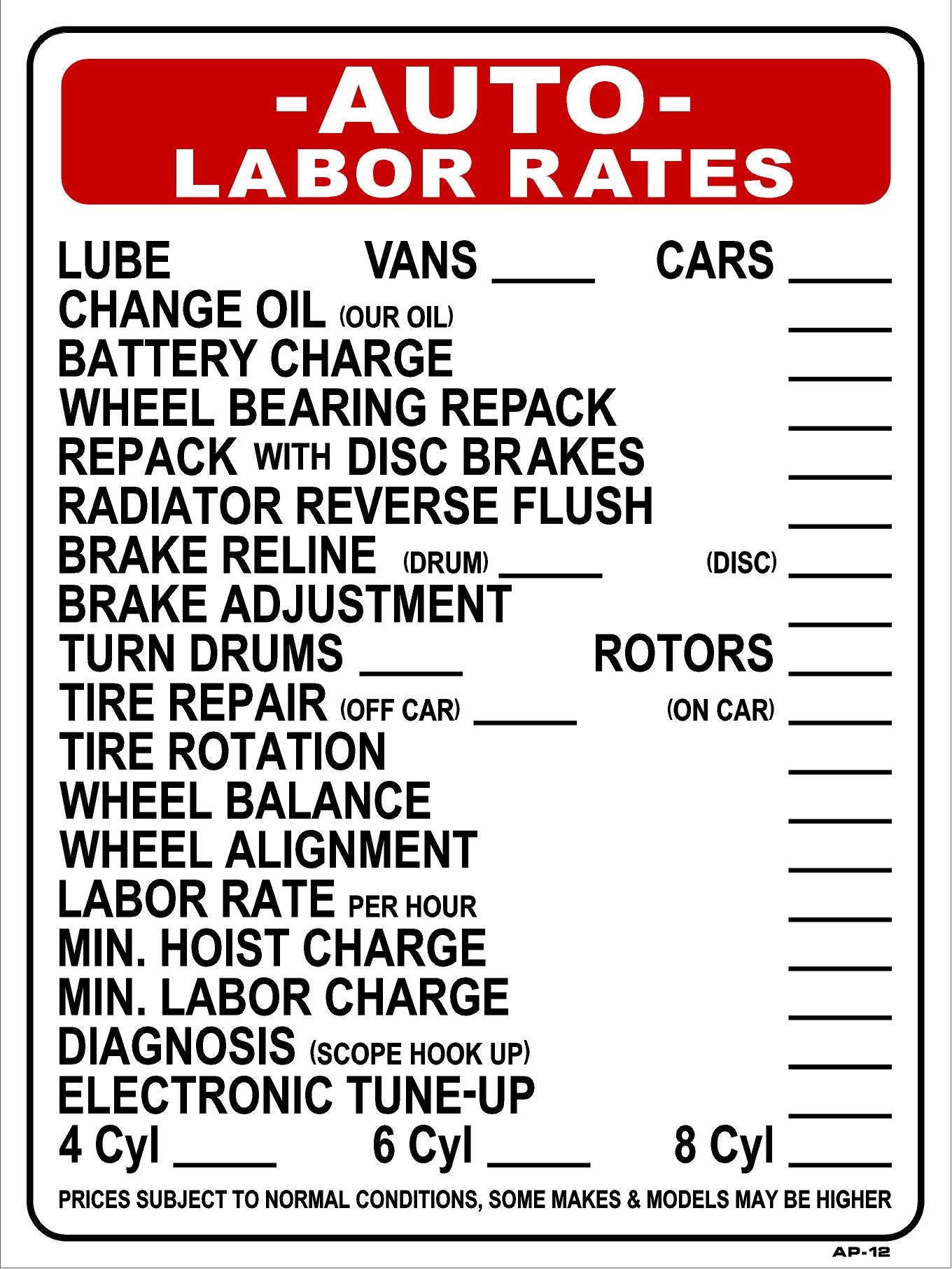 Labor Rates AP-12 18"x24"