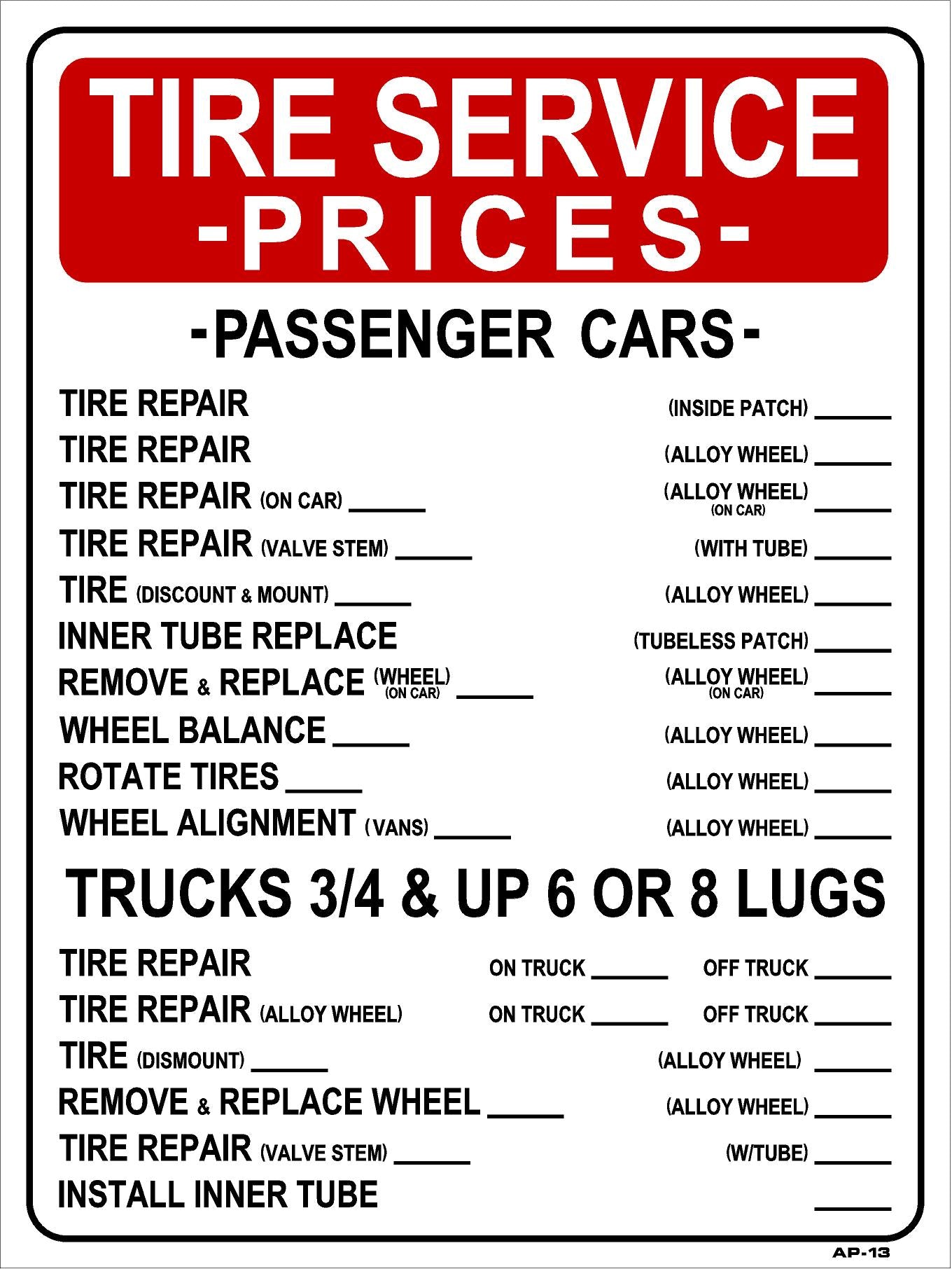 Tire Services AP-13 18"x24"