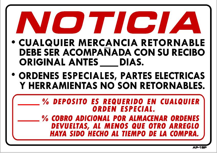 Notice Returns AP-1/AP-SP 14"x20"