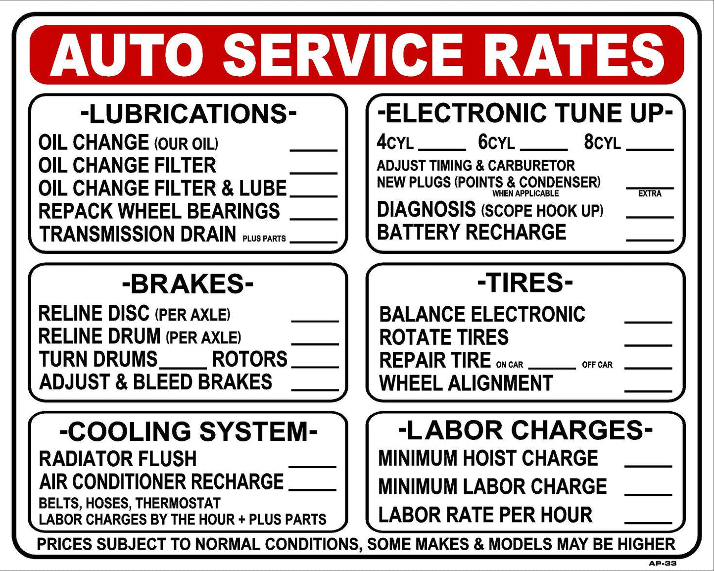 Auto Service Rates 24X30 Ap-33