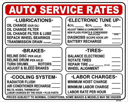 Auto Service Rates 24X30 Ap-33