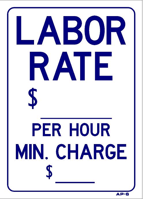 Labor Rate---Pr.Hr.Min.Charge 14X10 Ap-6