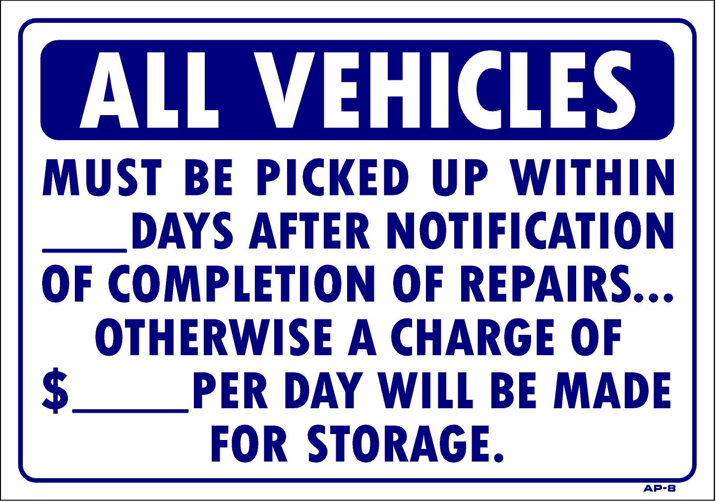 All Vehicles Storage Fee AP-8 14"x20"