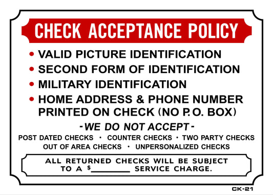 CK-21 CHECK ACCEPTANCE POLICY 10 x 14