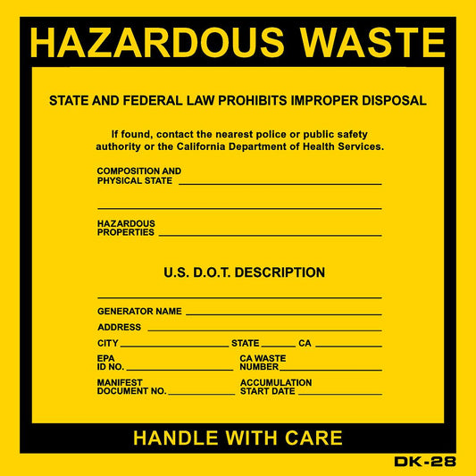 DK-28 HAZARDOUS WASTE decal 6x6