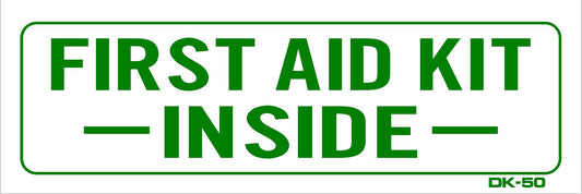 DK-50 FIRST AID KIT INSIDE decal 3x9