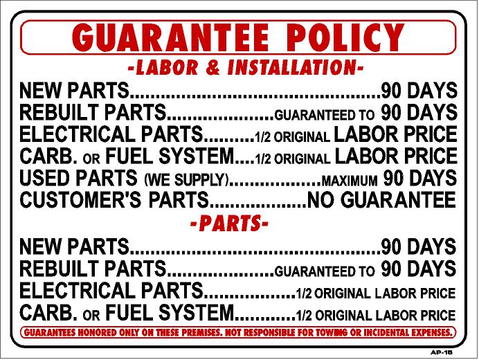 Guarantee Policy Ap-15 18"x24"