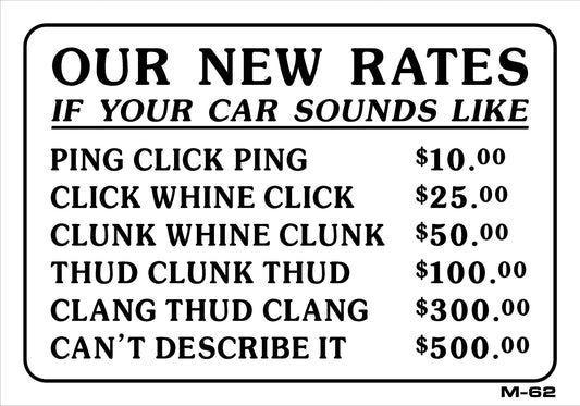 M-62 OUR NEW RATES IF YOUR CAR 7x10