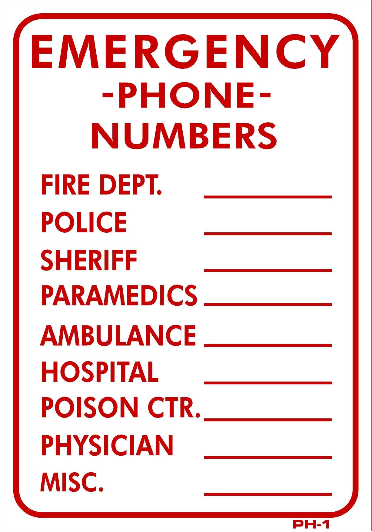 PH-1 EMERGENCY PHONE NUMBERS 10x7